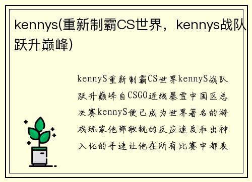 kennys(重新制霸CS世界,kennys战队跃升巅峰)